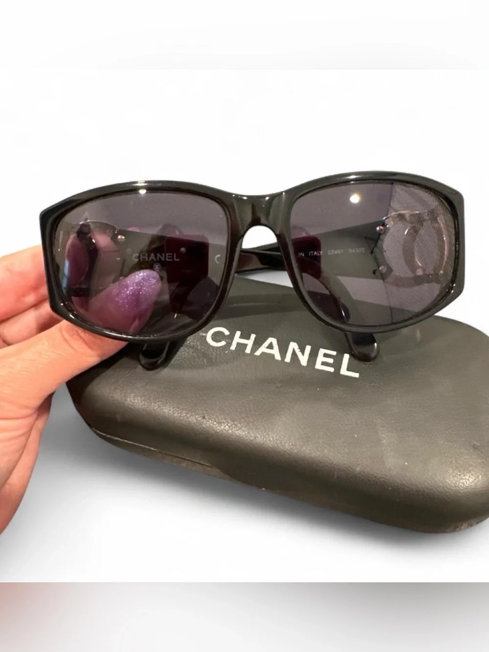CHANEL Vintage Y2K Sunglasses with Gold CC Emblems & Case